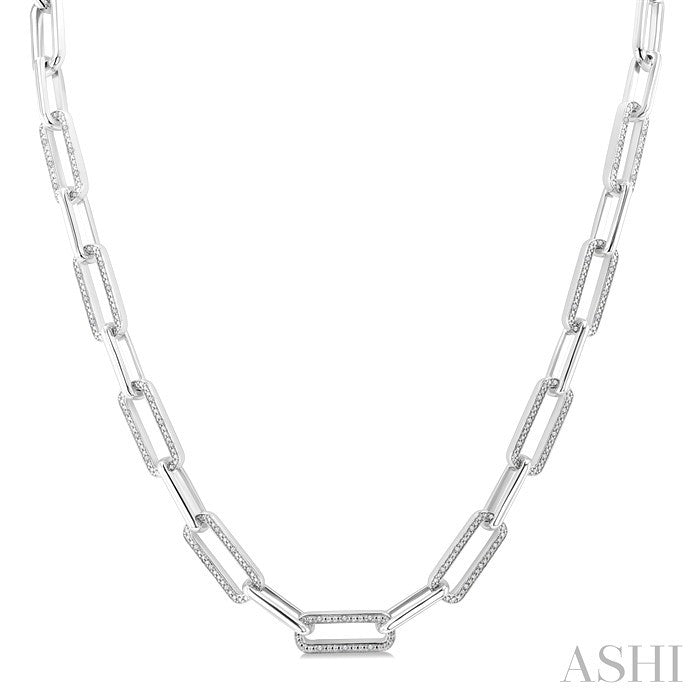1/4 Ctw Bold Round Cut Diamond Paperclip Necklace in Sterling Silver