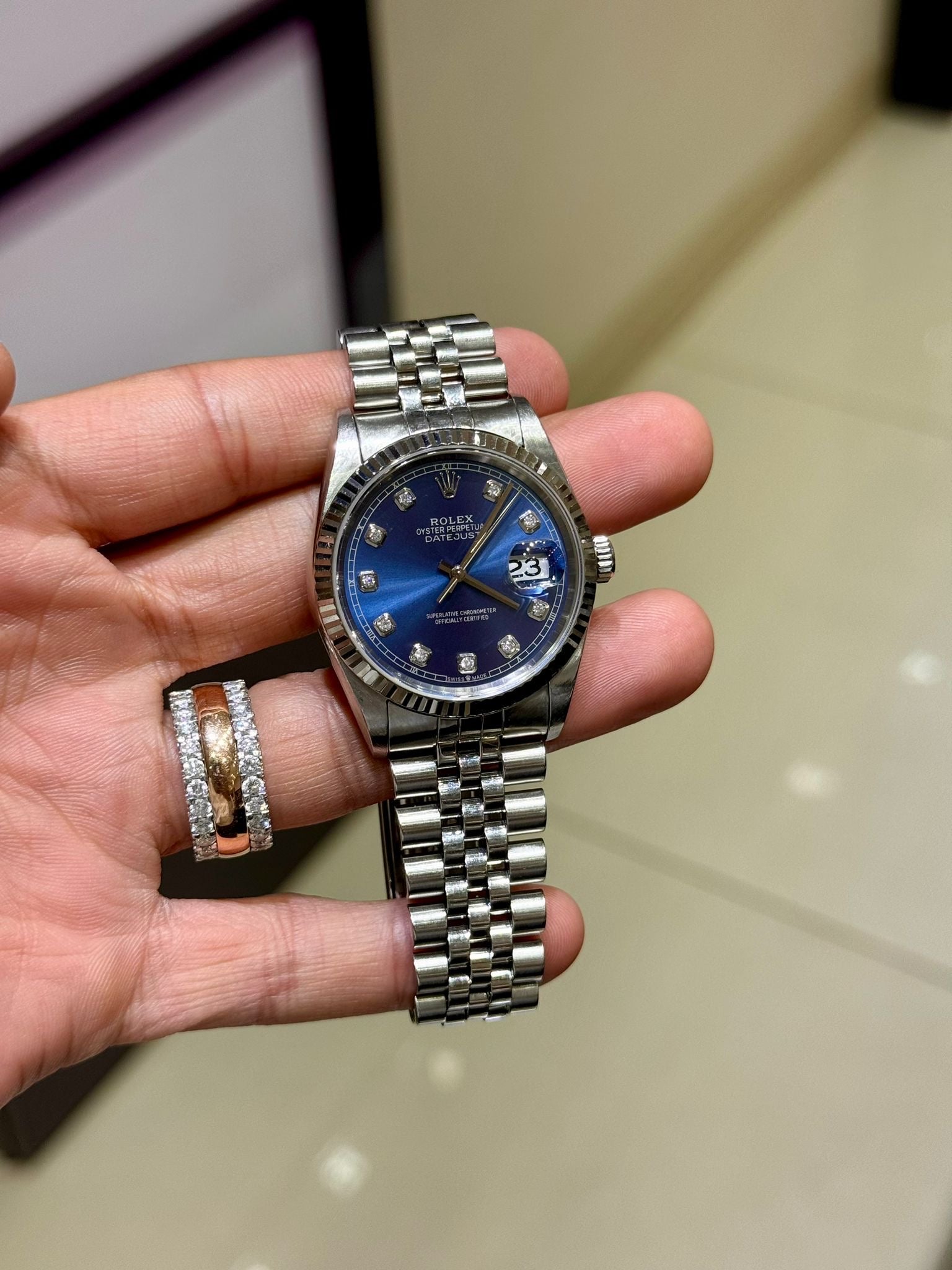 Rolex datejust diamond mens clearance