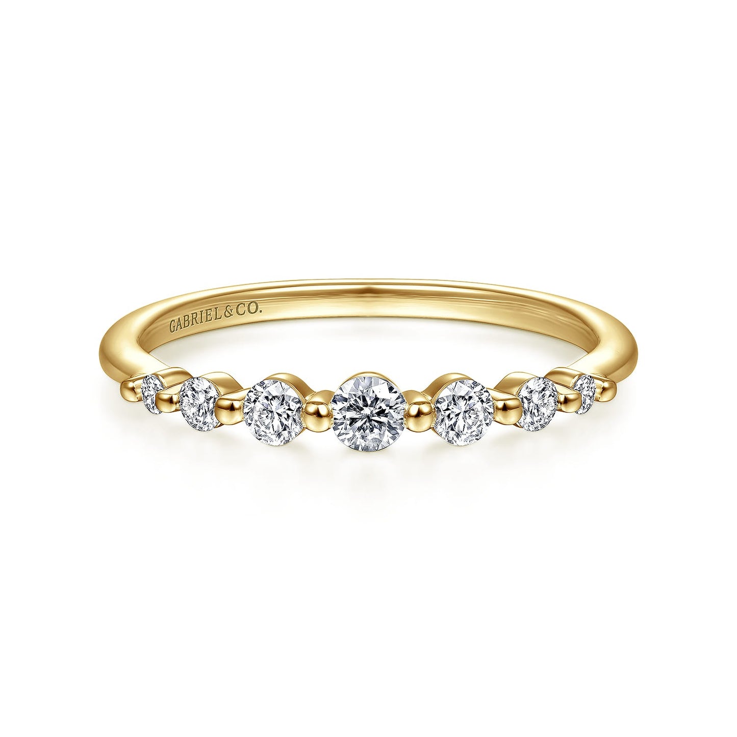 Gabriel & Co. 14K Yellow Gold Graduating Single Prong Diamond Band Ring sz6.5 1/4ctw