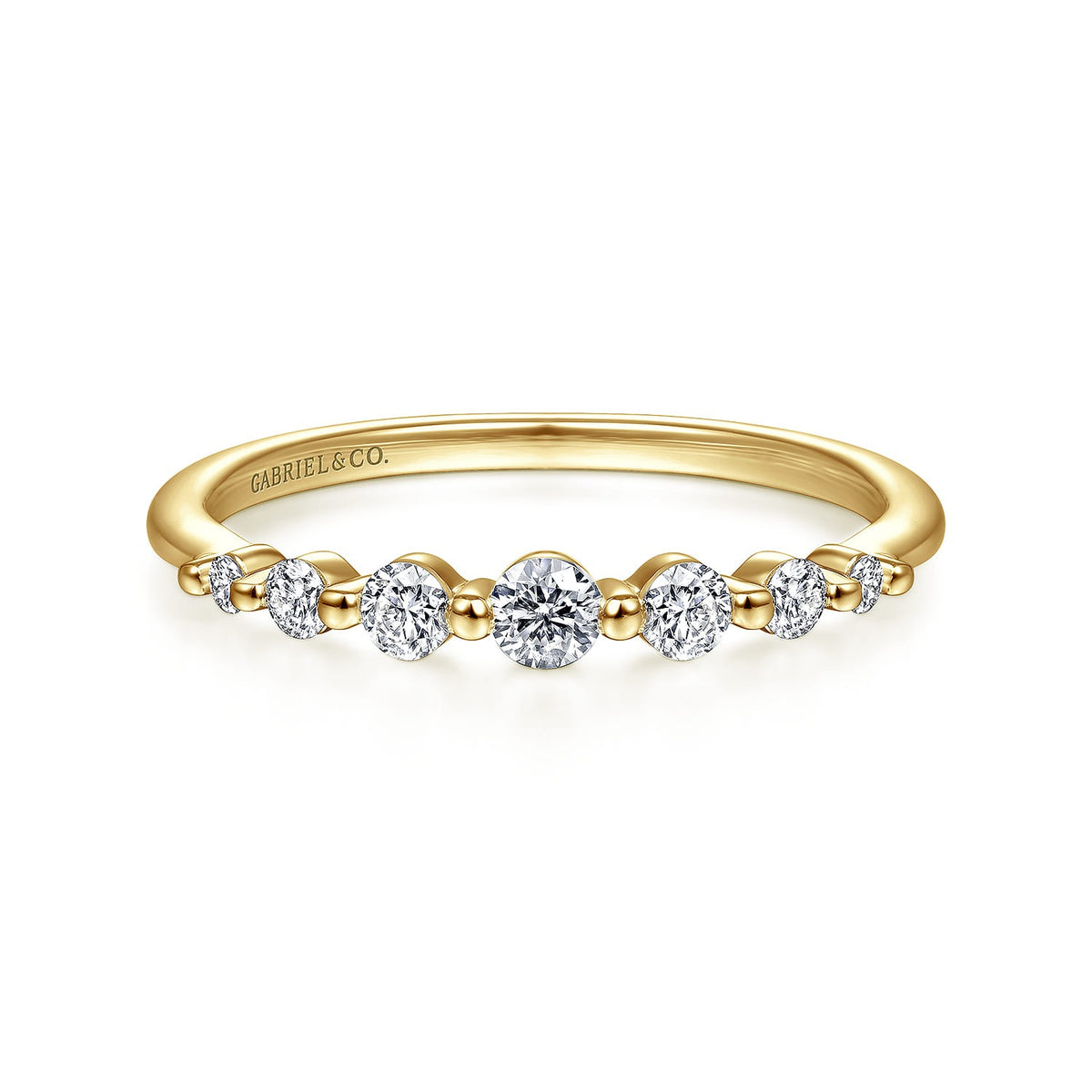 Gabriel & Co. 14K Yellow Gold Graduating Single Prong Diamond Band Ring sz6.5 1/4ctw