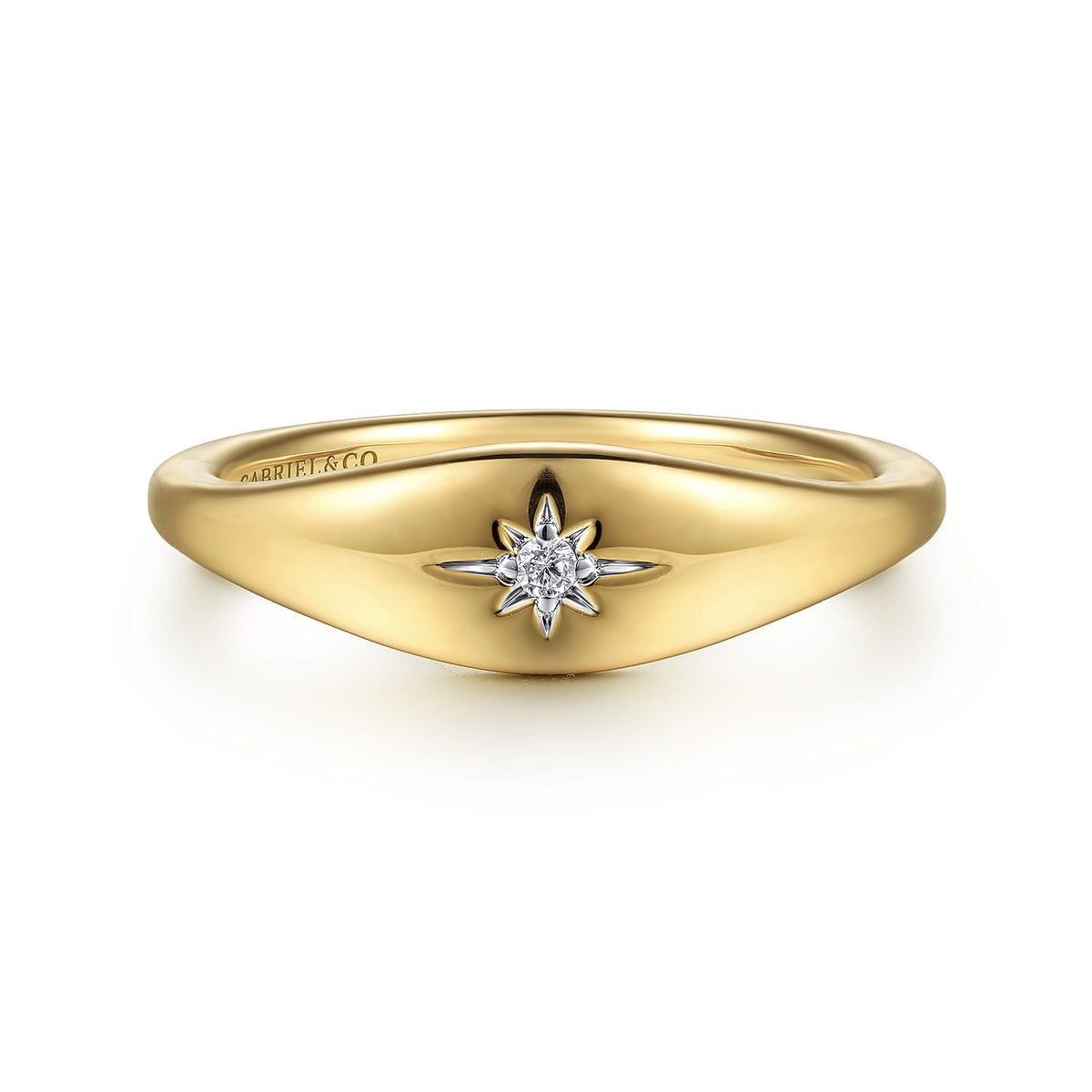 Gabriel & Co. 14K Yellow Gold Diamond Starburst Signet Ring .02CTW SZ6.5
