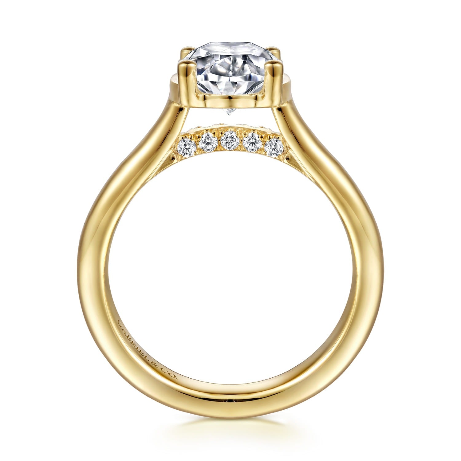 Gabriel & Co. Villa - 14K Yellow Gold Half Bezel Oval Diamond Engagement Ring 10.5X7 1/10CTW SEMI