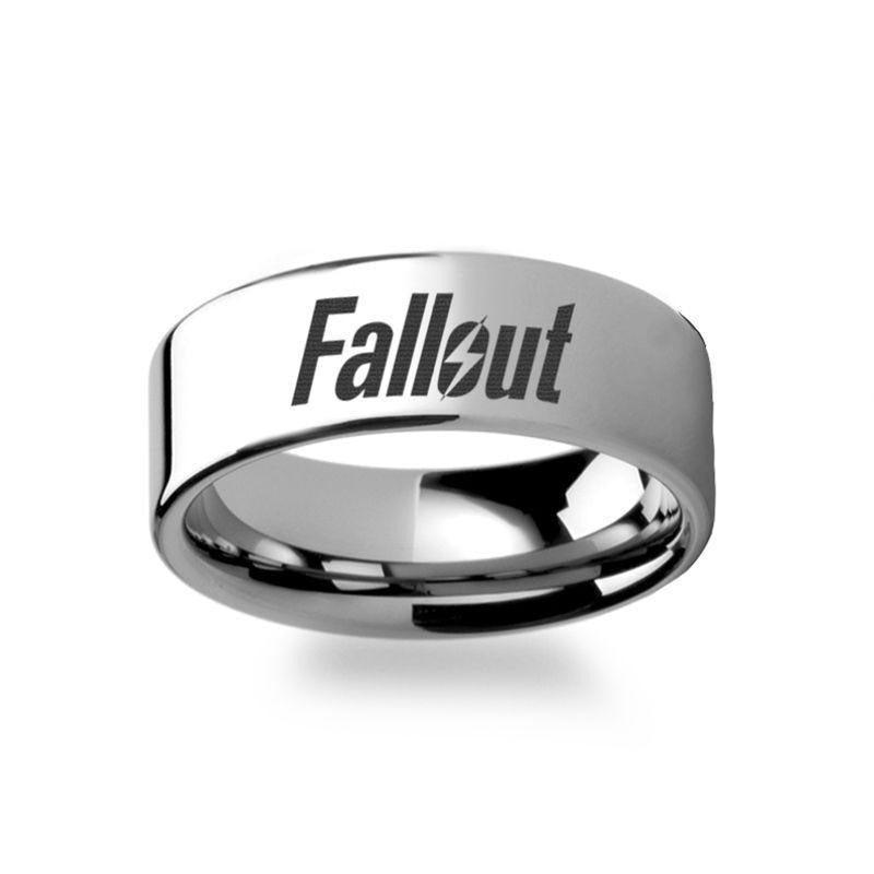 Fallout 4 Post Apocalyptic Nuclear Role Playing Game Symbol Polished Tungsten Engraved Ring Jewelry - 2mm - 12mm - 8mm