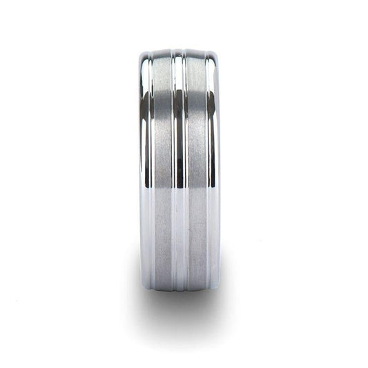 VANCOUVER White Tungsten Wedding Band with Triple Grooves - 8mm