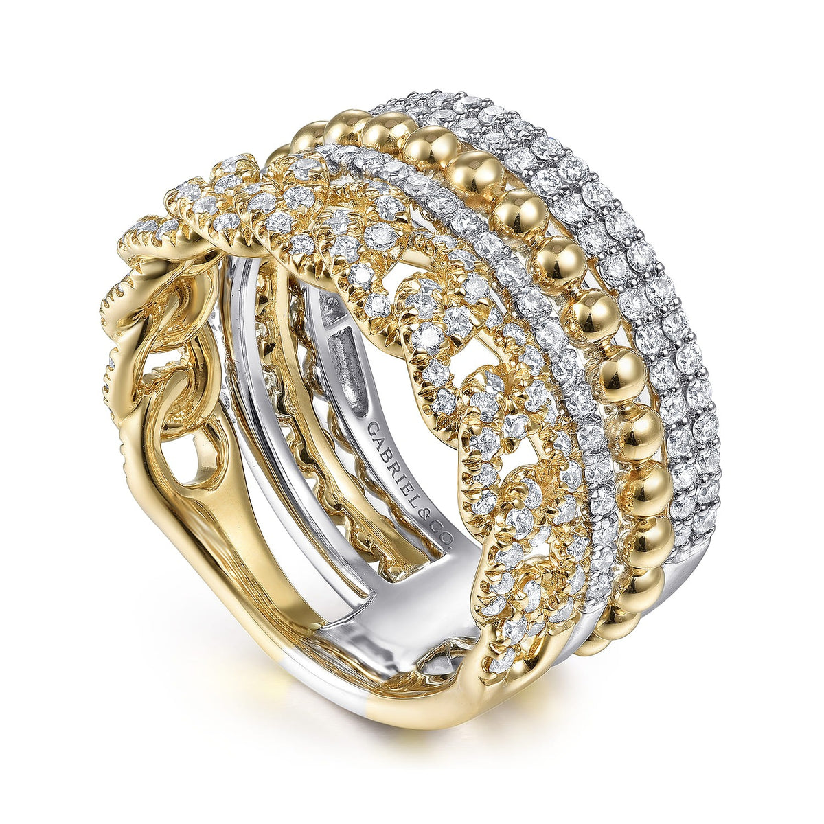 Gabriel & Co. 14K White-Yellow Gold Bujukan Diamond Easy Stackable Ring 1.01ct diamonds