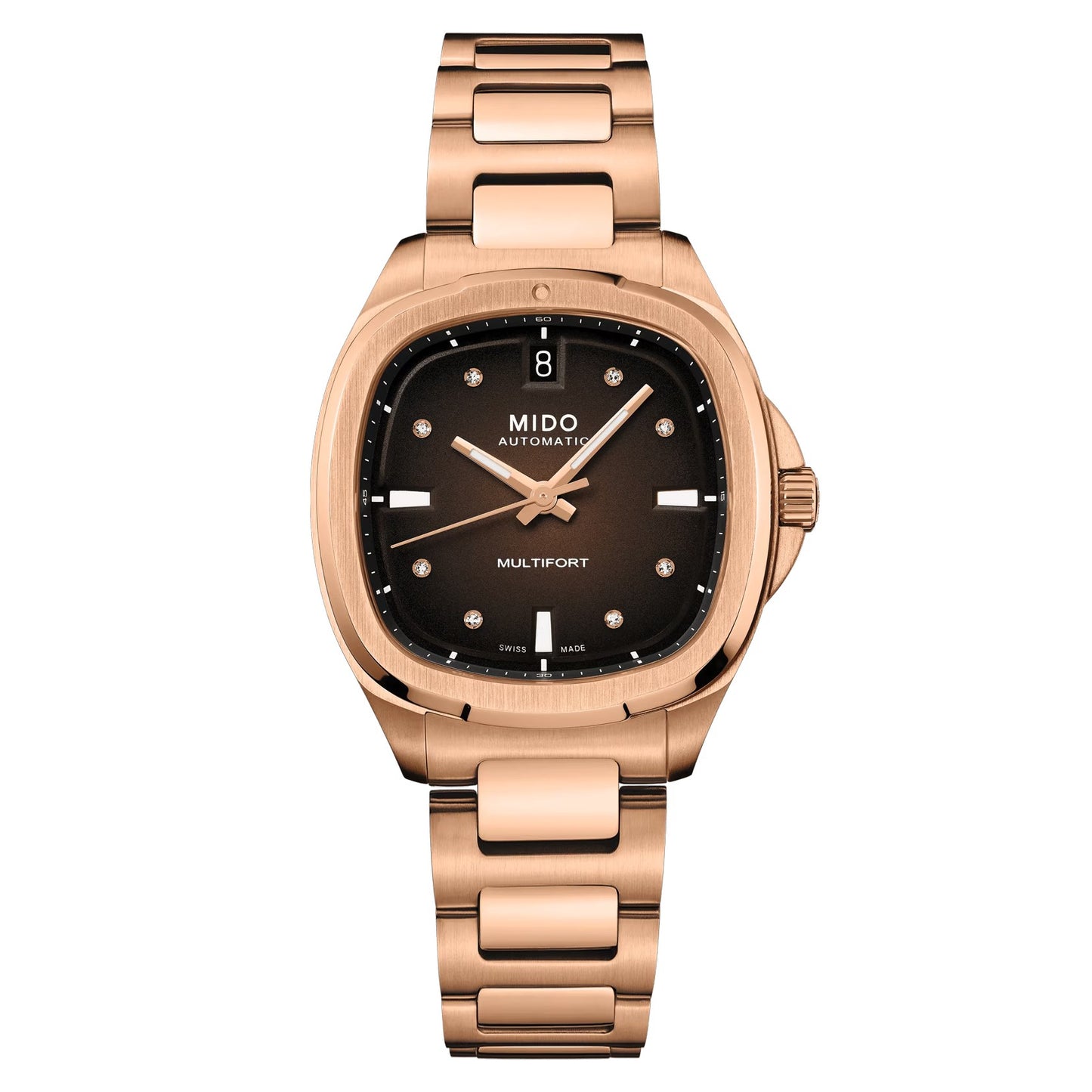 MIDO Multifort TV 35 Brown Dial with Diamonds - Stainless Steel Watch with Rose Gold-Color PVD Coating - 34.2 X 35mm