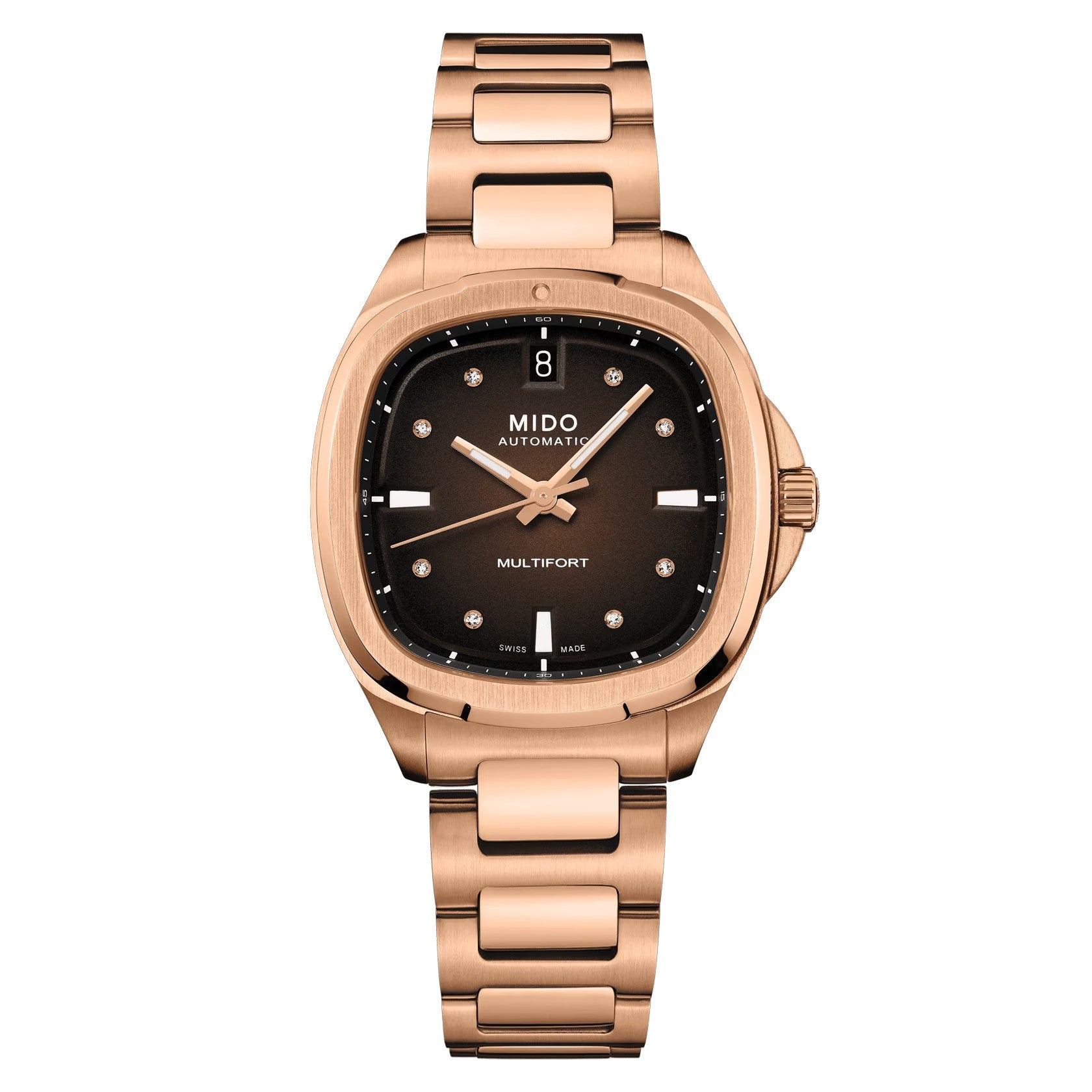 MIDO Multifort TV 35 Brown Dial with Diamonds - Stainless Steel Watch with Rose Gold-Color PVD Coating - 34.2 X 35mm