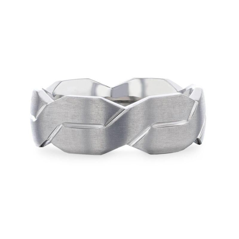 ENDURE Interlocking Infinity Symbol Flat Brushed Titanium Men's Wedding Band With Polished Grooves - 8mm