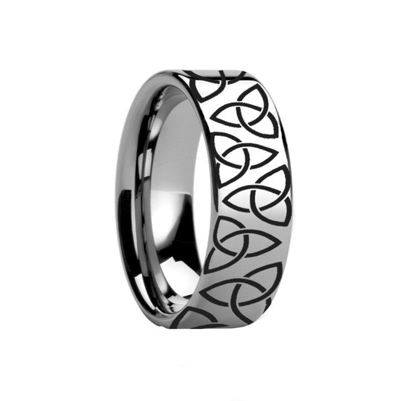 Triquetra Celtic Trinity Engraved Flat Tungsten Ring Polished - 4mm - 12mm - 6mm