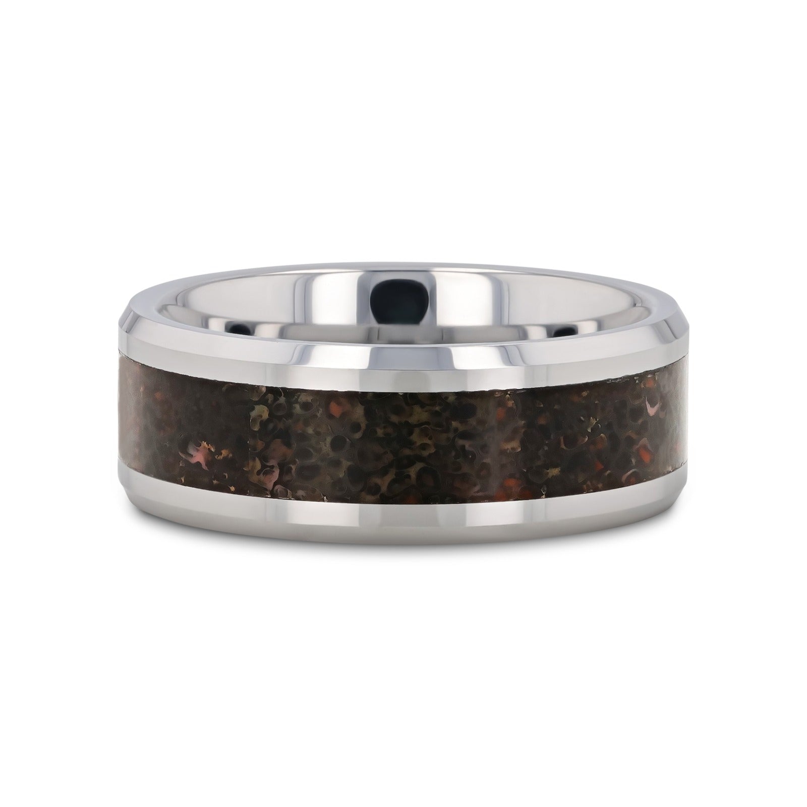 DRACARYS Tungsten Ring Black Dinosaur Inlay with Polished Bevel Edges - 8mm