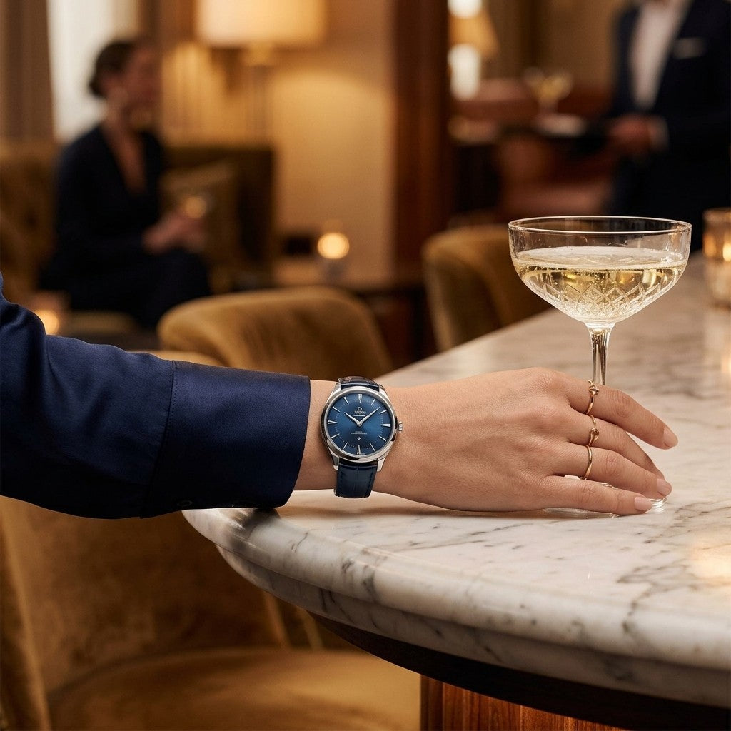 Omega Constellation Observatory 39.4 mm — O-megasteel on Alligator (140.13.39.21.03.001) — lifestyle