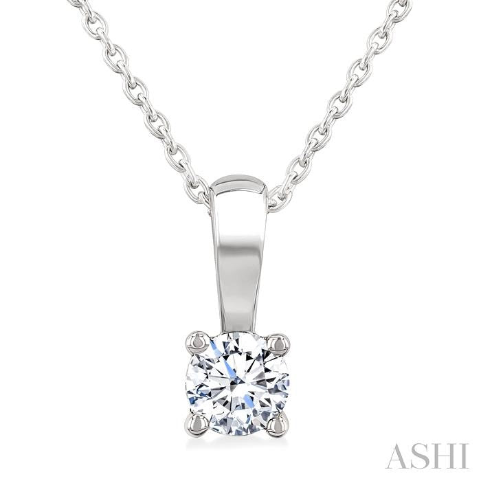 1/3 Ctw Prong Set Round Cut Diamond Solitaire Pendant With Chain in 14K White Gold