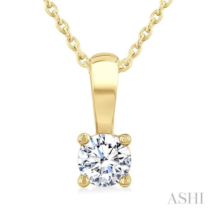 1/4 Ctw Prong Set Round Cut Diamond Solitaire Pendant With Chain in 14K Yellow Gold
