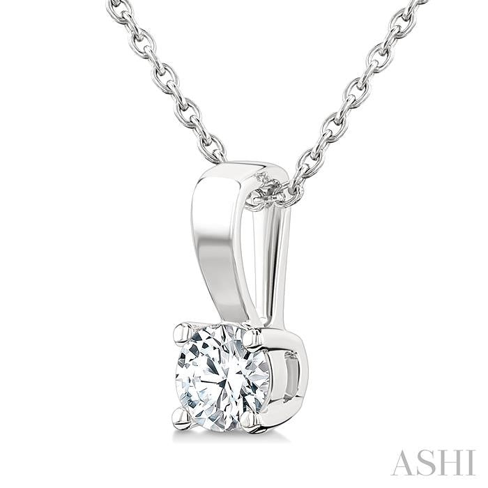 1/5 Ctw Prong Set Round Cut Diamond Solitaire Pendant With Chain in 14K White Gold