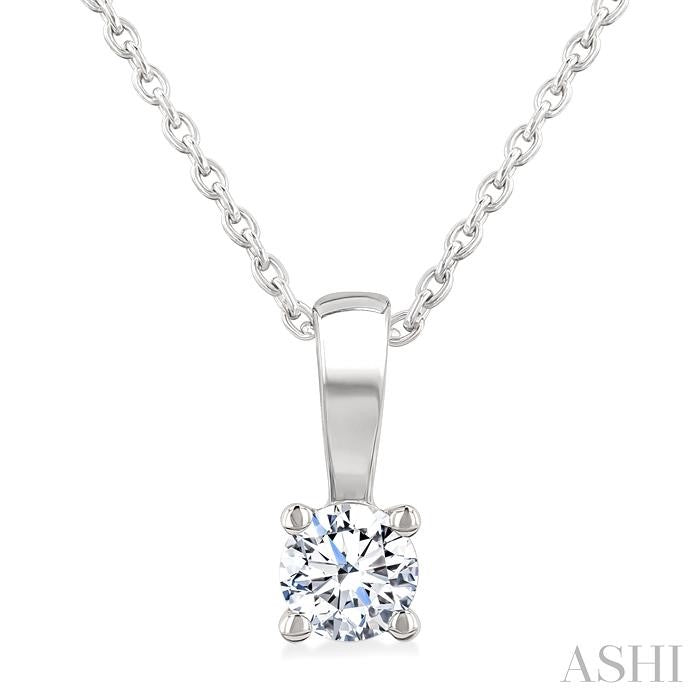 1/5 Ctw Prong Set Round Cut Diamond Solitaire Pendant With Chain in 14K White Gold