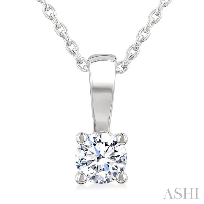 1/5 Ctw Prong Set Round Cut Diamond Solitaire Pendant With Chain in 14K White Gold
