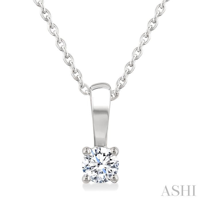 1/6 Ctw Prong Set Round Cut Diamond Solitaire Pendant With Chain in 14K White Gold