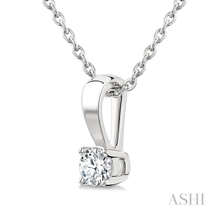 1/10 Ctw Prong Set Round Cut Diamond Solitaire Pendant With Chain in 14K White Gold