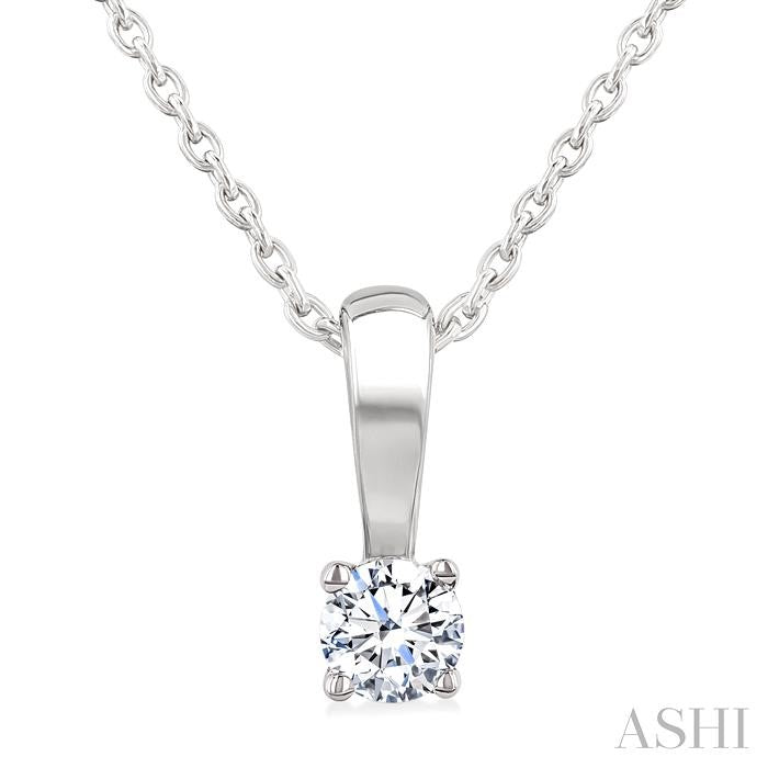 1/10 Ctw Prong Set Round Cut Diamond Solitaire Pendant With Chain in 14K White Gold