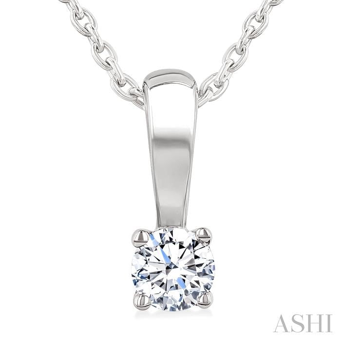 1/10 Ctw Prong Set Round Cut Diamond Solitaire Pendant With Chain in 14K White Gold