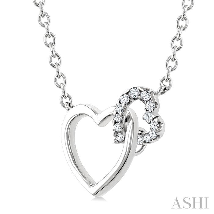 1/10 Ctw Round Cut Diamond Interlocked Heart Fashion Petite Pendant With Chain in 10K White Gold
