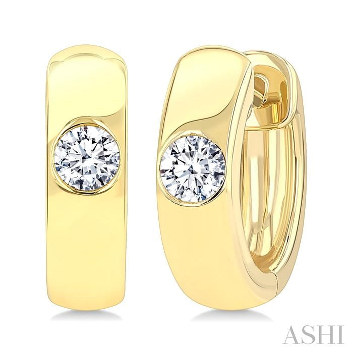 1/3 Ctw Bezel Set Round Cut Diamond Huggies in 14K Yellow Gold
