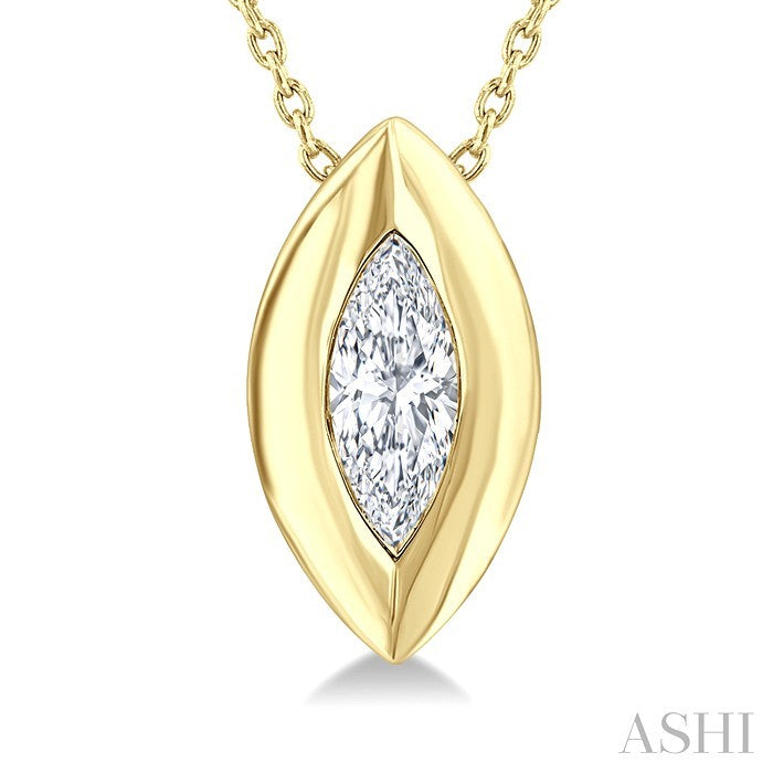 1/3 Ctw Bezel Set Marquise Cut Diamond Bubble Fashion Pendant With Chain in 14K Yellow Gold