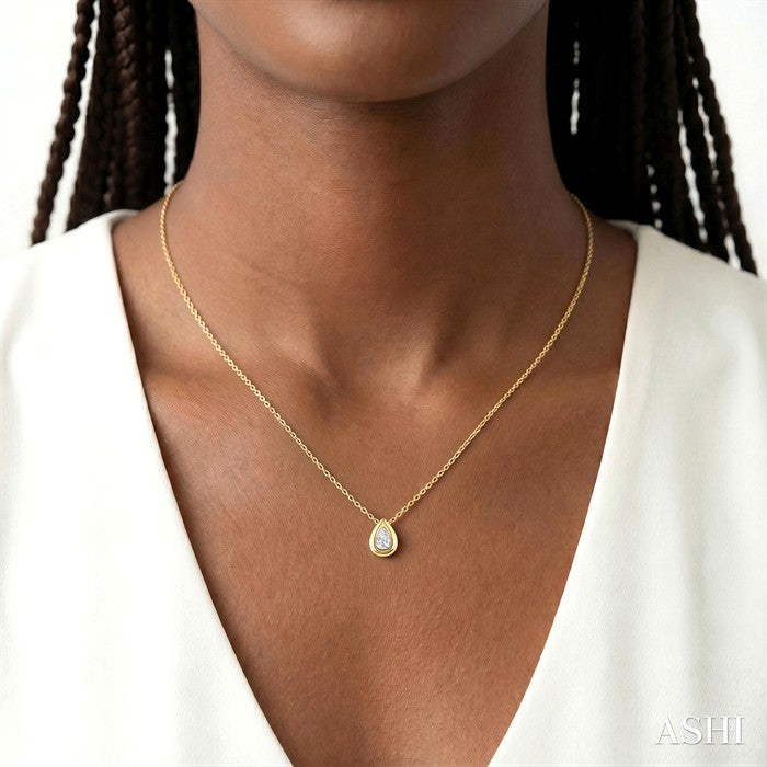 1/3 Ctw Bezel Set Pear Cut Diamond Bubble Fashion Pendant With Chain in 14K Yellow Gold