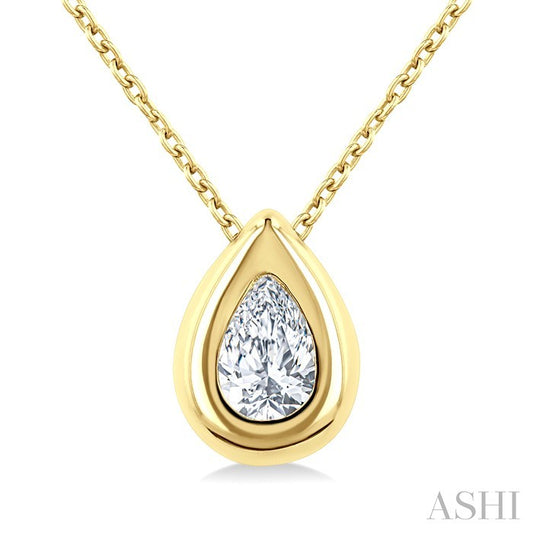 1/3 Ctw Bezel Set Pear Cut Diamond Bubble Fashion Pendant With Chain in 14K Yellow Gold