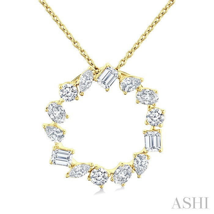 1 Ctw Circle Multi-Cut Diamond Fashion Pendant With Chain in 14K Yellow Gold