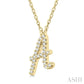1/20 Ctw Initial 'A' Round cut Diamond Pendant With Chain in 10K Yellow Gold
