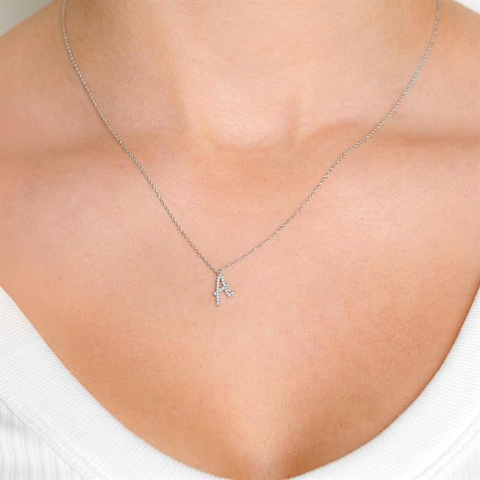 1/20 Ctw Initial 'A' Round cut Diamond Pendant With Chain in 10K Yellow Gold
