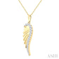 1/5 Ctw Fluted Texture Angel Wing Round Cut Diamond Pirouette Fashion Pendant With Chain in 10K Yellow Gold