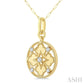 1/5 Ctw Floral Motif Open Window Circular Medallion Round Cut Diamond Fashion Pendant With Chain in 10K Yellow Gold