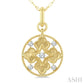 1/5 Ctw Floral Motif Open Window Circular Medallion Round Cut Diamond Fashion Pendant With Chain in 10K Yellow Gold