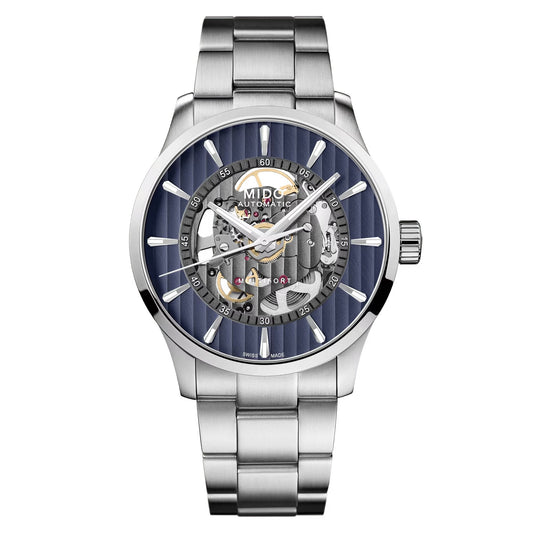MIDO Multifort Skeleton Vertigo Blue Dial, Stainless Steel Watch - 42mm