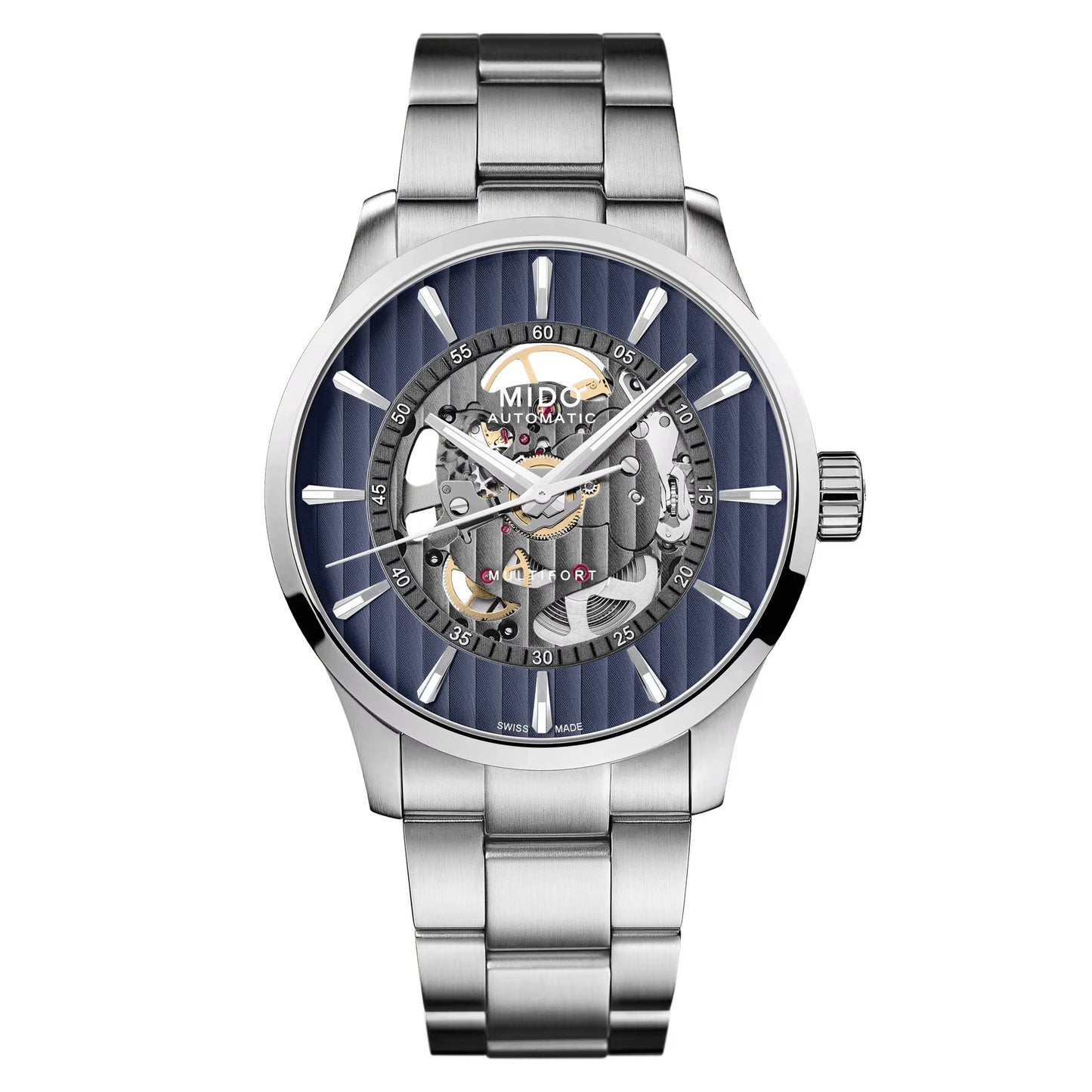 MIDO Multifort Skeleton Vertigo Blue Dial, Stainless Steel Watch - 42mm