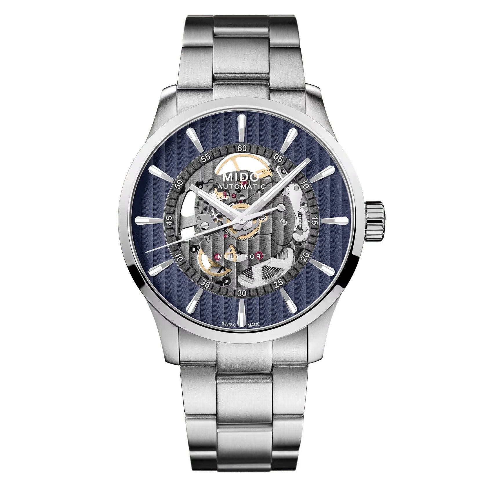 MIDO Multifort Skeleton Vertigo Blue Dial, Stainless Steel Watch - 42mm