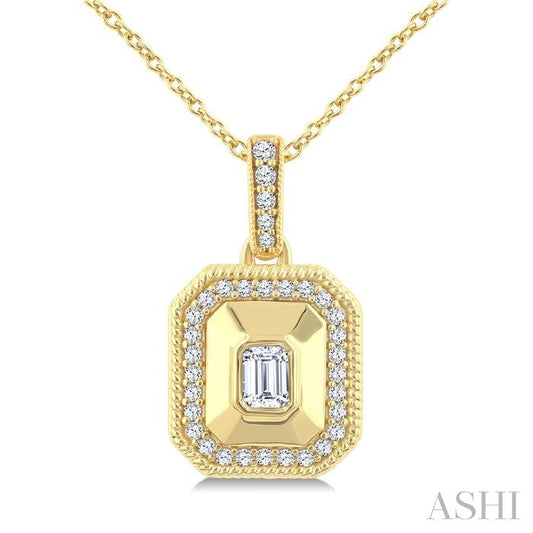 1/4 Ctw Open Window Octagon and Round Cut Golden Glow Diamond Fashion Pendant With Chain in 14K Yellow Gold