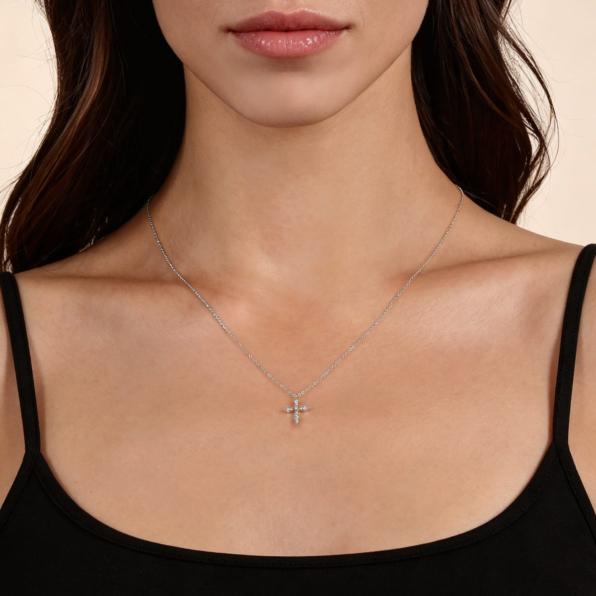 Gabriel & Co. 14K White Gold Sculpted Diamond Cross Pendant Necklace Kaslique 17.5 .09CTW