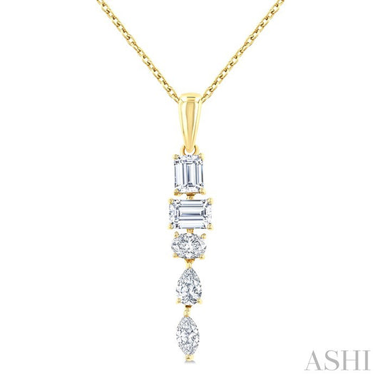 7/8 Ctw Mixed Diamond Cut Dangle Fashion Pendant With Chain in 14K Yellow Gold
