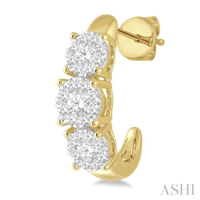 1 1/4 Ctw Past Present and Future Lovebright Round Cut Diamond Earrings in 14K Yellow and White Gold
