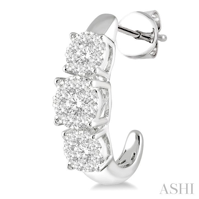 1 Ctw Past Present and Future Lovebright Round Cut Diamond Earrings in 14K White Gold