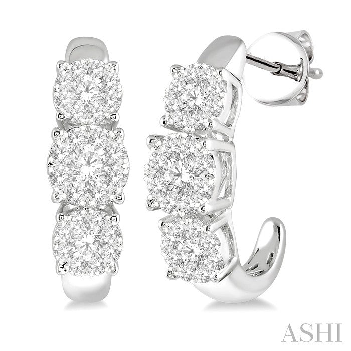 1 Ctw Past Present and Future Lovebright Round Cut Diamond Earrings in 14K White Gold