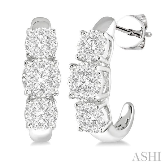 1 Ctw Past Present and Future Lovebright Round Cut Diamond Earrings in 14K White Gold