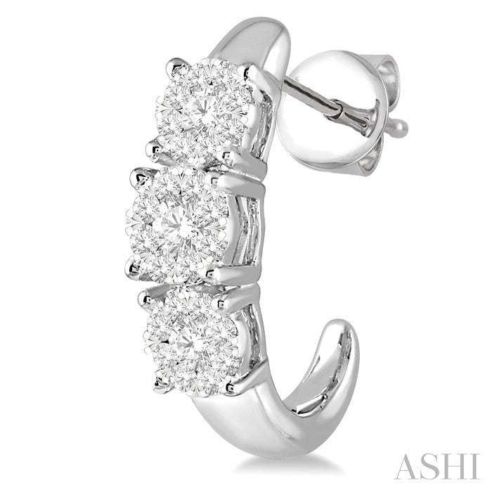 1/2 Ctw Past Present and Future Lovebright Round Cut Diamond Earrings in 14K White Gold