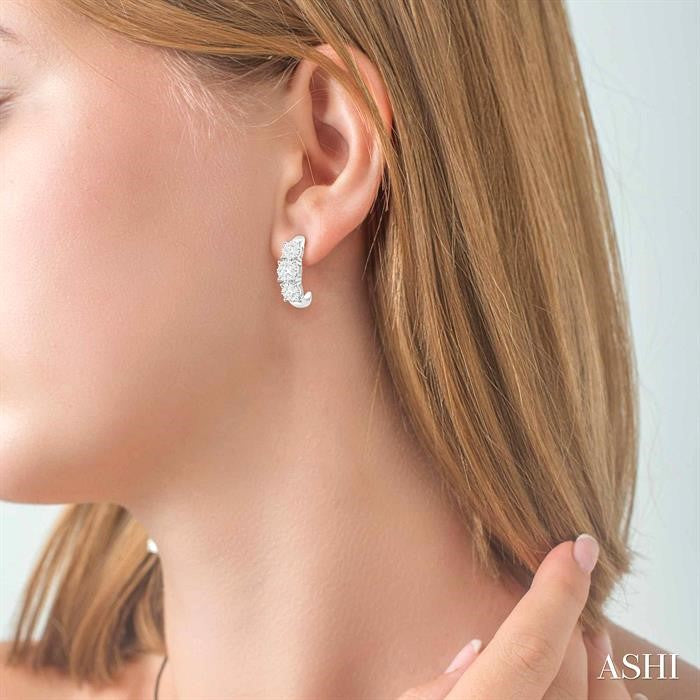 1/2 Ctw Past Present and Future Lovebright Round Cut Diamond Earrings in 14K White Gold