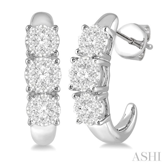 1/2 Ctw Past Present and Future Lovebright Round Cut Diamond Earrings in 14K White Gold