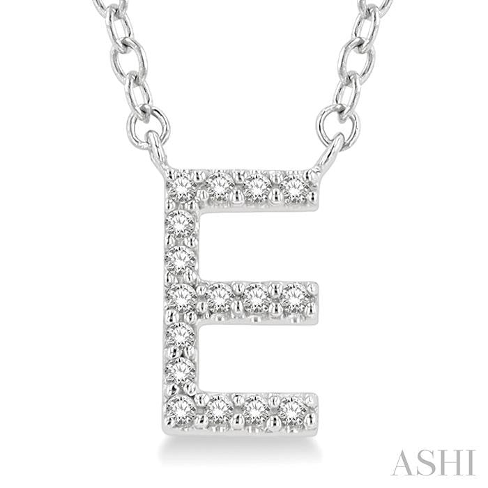 1/20 Ctw Initial 'E' Round Cut Diamond Pendant With Chain in 10K White Gold