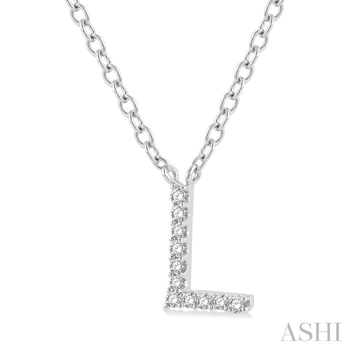 1/20 Ctw Initial 'L' Round Cut Diamond Pendant With Chain in 10K White Gold